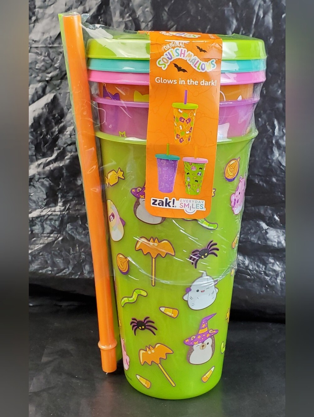 Zak! Jazwares Squishmallows Halloween Glow In The Dark Tumbler Cup Set - NWT